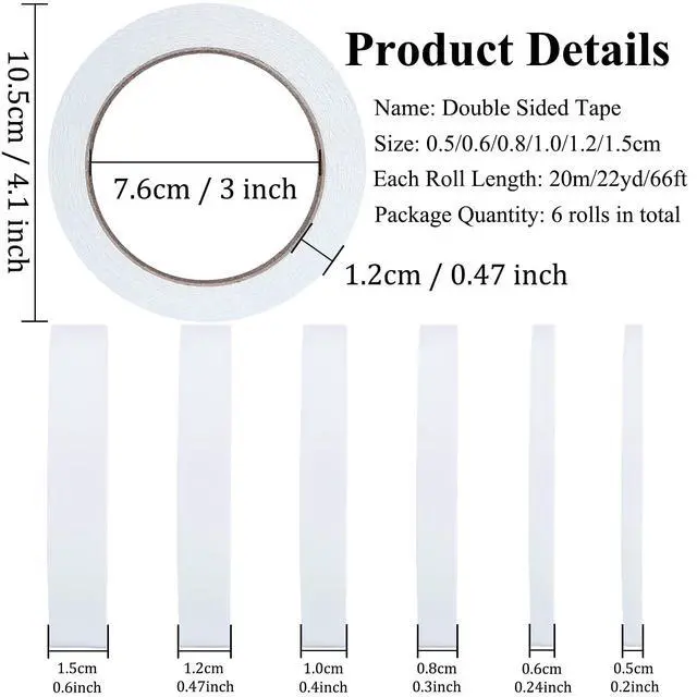 Alt view image 2 of 7 - SmaringWing Double Sided Tape for Crafts, 6 Rolls Multi-Size Double-Sided Adhesive Tape for Arts, Photography, Gift Box, Scrapbooking, Card Making, Paper Backing