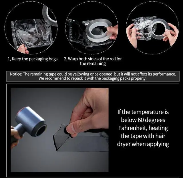 Alt view image 3 of 7 - Art3d Double-Sided Tape (4-Roll of 10FT), Removable, Traceless, Washable, Reusable - Multipurpose Tape as Seen on TV (1/24" x 1/2" x 10', 4)