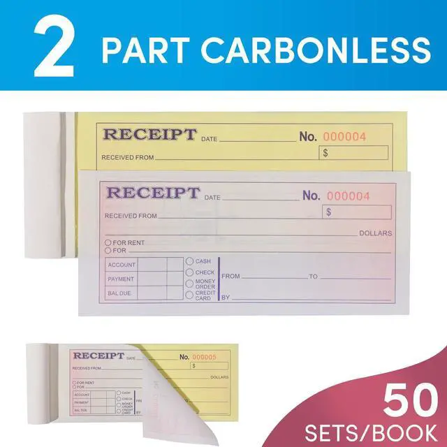 Alt view image 2 of 7 - ANABIUP 6 Pack Receipt Book with Carbon Copies, Money and Rent Receipt Book for Small Business, 2-3/4" x 7-3/16", 2-Part Carbonless, 50 Sets per Book