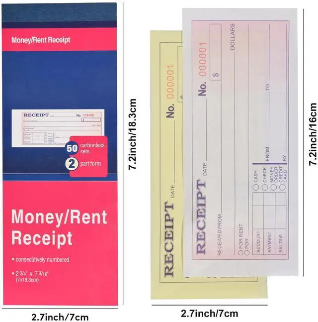 Alt view image 3 of 7 - ANABIUP 6 Pack Receipt Book with Carbon Copies, Money and Rent Receipt Book for Small Business, 2-3/4" x 7-3/16", 2-Part Carbonless, 50 Sets per Book