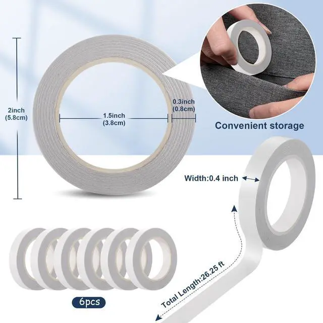 Alt view image 2 of 7 - 6 Rolls Double Sided Tape for Crafts, Strong Double-Sided Tape, Artist Tape, Double-Sided Adhesive Tape for Arts, Card Making, Scrapbooking Supplies, Gift Wrapping (0.4 in X 26.25Ft)
