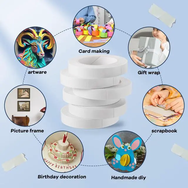 Alt view image 5 of 7 - 6 Rolls Double Sided Tape for Crafts, Strong Double-Sided Tape, Artist Tape, Double-Sided Adhesive Tape for Arts, Card Making, Scrapbooking Supplies, Gift Wrapping (0.4 in X 26.25Ft)