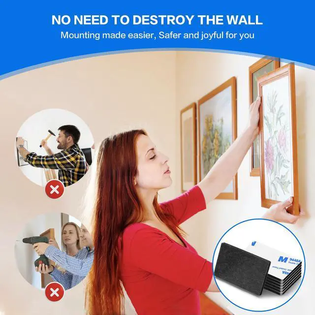 Alt view image 2 of 7 - Moeey Double Sided Adhesive Pads,Heavy Duty Mounting Tape,48Pcs 3mm Thickness Pre-Cut Foam Tape,Super-Sticky Black Strong Pads Rectangle Shape Waterproof for Walls Picture, Car, Home, Office