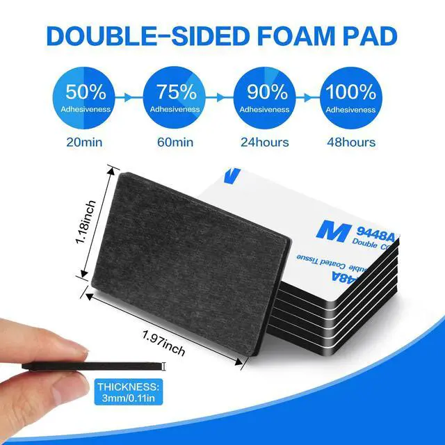 Alt view image 3 of 7 - Moeey Double Sided Adhesive Pads,Heavy Duty Mounting Tape,48Pcs 3mm Thickness Pre-Cut Foam Tape,Super-Sticky Black Strong Pads Rectangle Shape Waterproof for Walls Picture, Car, Home, Office