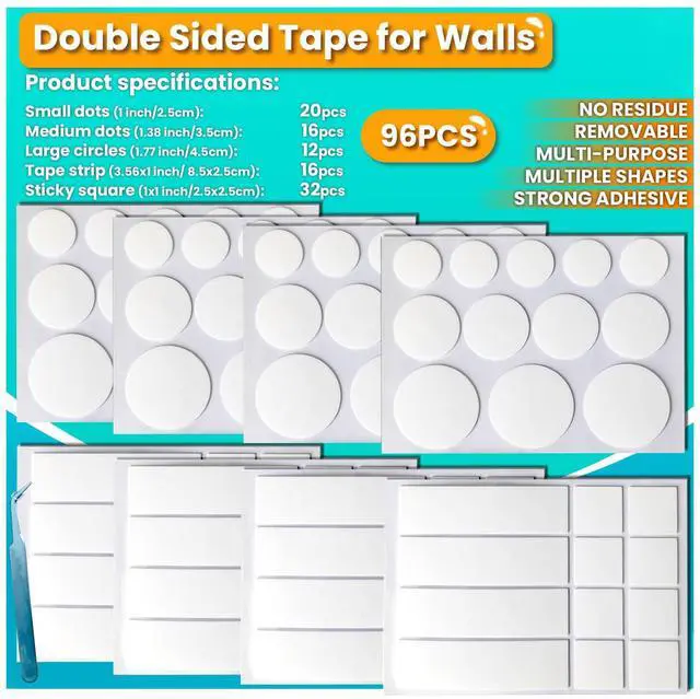 Main image of Birllaid Double Sided Tape for Walls, Picture Hanging Strips Removable Mounting Dots Adhesive Heavy Duty, Removable for Art Craft, Decoration, Party Supplies, Multipurpose