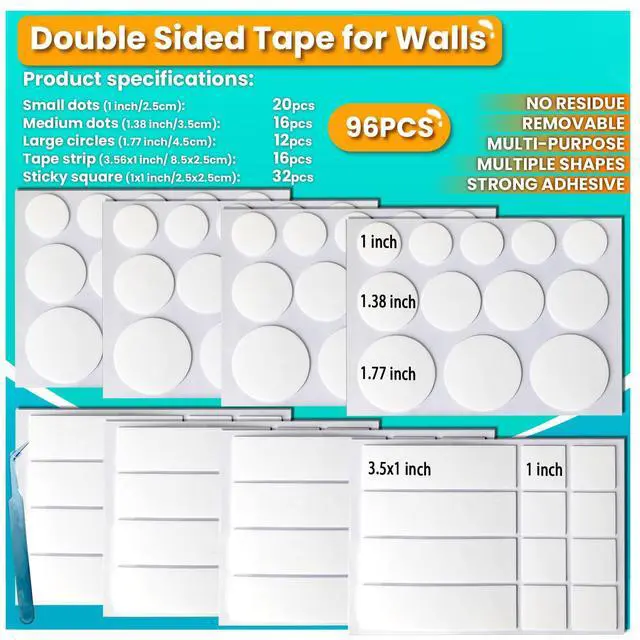 Alt view image 4 of 7 - Birllaid Double Sided Tape for Walls, Picture Hanging Strips Removable Mounting Dots Adhesive Heavy Duty, Removable for Art Craft, Decoration, Party Supplies, Multipurpose