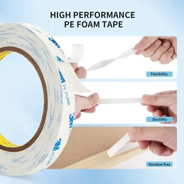 Alt view image 2 of 7 - 3M 1600T Double Sided Tape, 0.39 in x 18 ft White PE Foam Tape