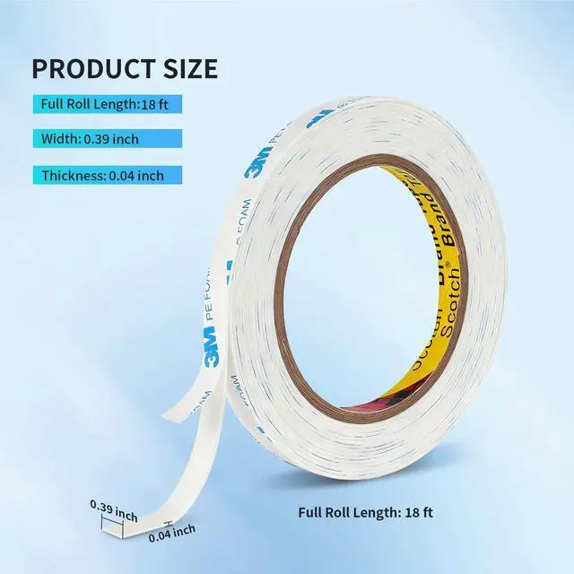 Alt view image 3 of 7 - 3M 1600T Double Sided Tape, 0.39 in x 18 ft White PE Foam Tape