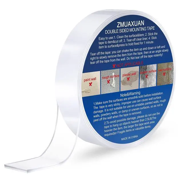 Alt view image 4 of 7 - ZMUAXUAN Strong Nano Double Sided Tape Heavy Duty Mounting,Clear Removable Wall Sticky Adhesive Strips,Reusable Thick Gel Grip for Hanging Picture,Poster,Carpet,Photo