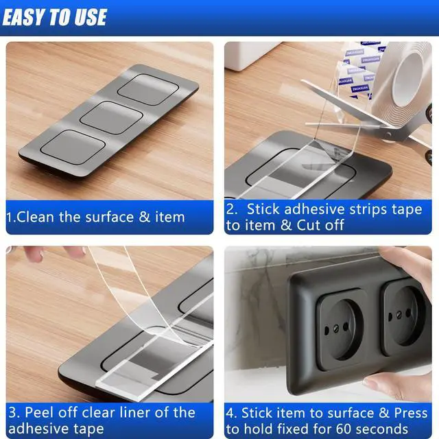 Alt view image 7 of 7 - ZMUAXUAN Strong Nano Double Sided Tape Heavy Duty Mounting,Clear Removable Wall Sticky Adhesive Strips,Reusable Thick Gel Grip for Hanging Picture,Poster,Carpet,Photo
