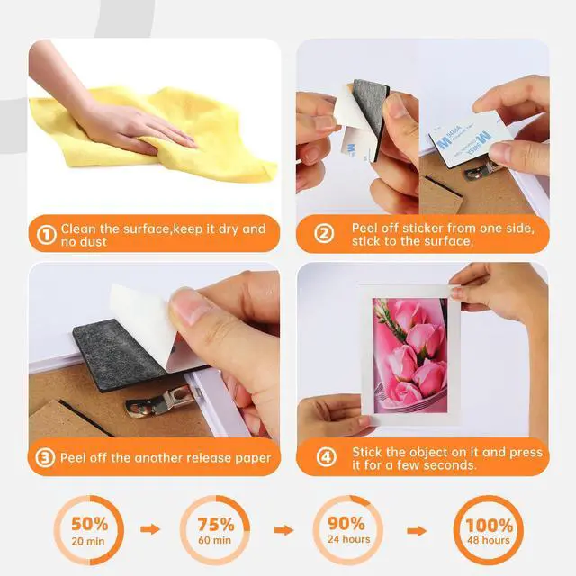 Alt view image 4 of 7 - Double Sided Tape HeavyDuty,Double Sided Tape for Walls,48Pcs 2 Sided Sticky Waterproof Pads,1.96 * 1.18 Inch Super Strong Removable Double-Sided Foam, Mounting Black Hanging Tape for Home & Office