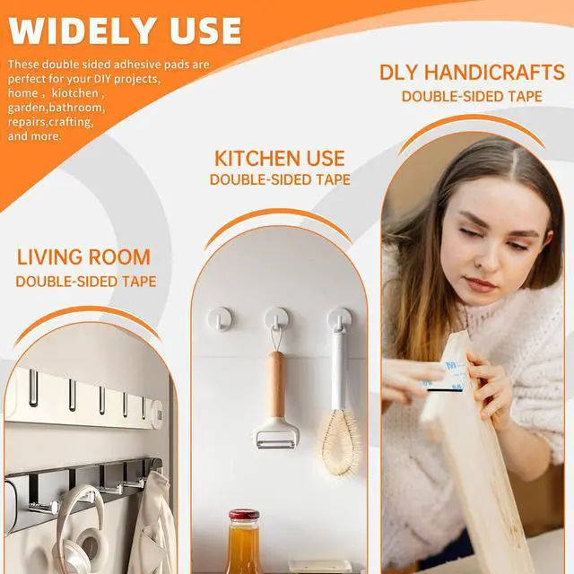 Alt view image 5 of 7 - Double Sided Tape HeavyDuty,Double Sided Tape for Walls,48Pcs 2 Sided Sticky Waterproof Pads,1.96 * 1.18 Inch Super Strong Removable Double-Sided Foam, Mounting Black Hanging Tape for Home & Office