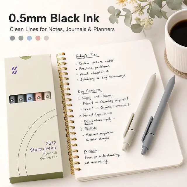 Alt view image 4 of 7 - FIOVER Gel Pens, 5pcs 0.5mm Quick Dry Black Ink Fine Point Smooth Writing Pens High-End Series Ballpoint for Office School Supplies(Morandi)