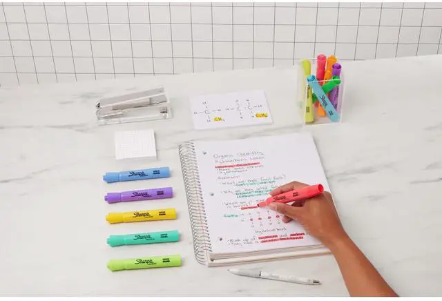 Alt view image 2 of 7 - Sharpie Tank Highlighters, Chisel Tip, Assorted Fluorescent, Six Assorted Colors, 12 Count - Back to School, Office, Teacher Supplies