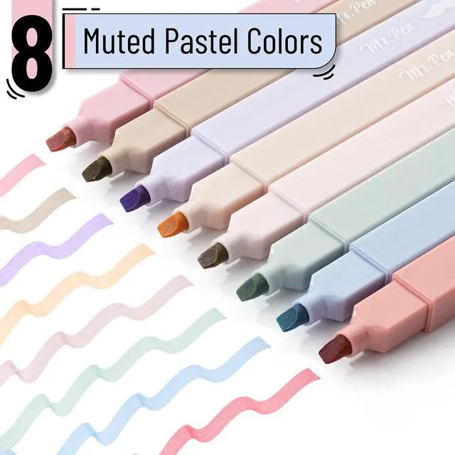 Alt view image 2 of 7 - Mr. Pen- Aesthetic Highlighters No Bleed, 8 Pack, Muted Pastel Color | Chisel Tip, Cute Highlighters Assorted Colors for Journaling, Highlighting, Underlining, Fast Dry, Back to School Supplies