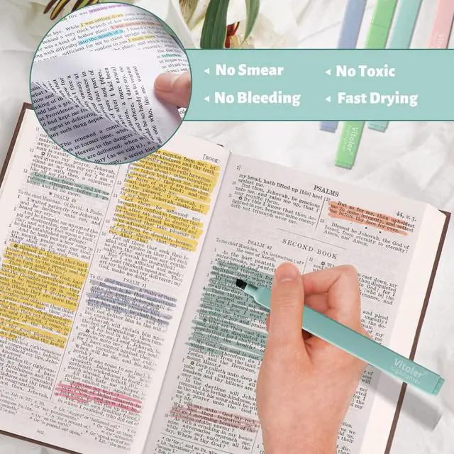 Alt view image 3 of 6 - Vitoler Bible Highlighters, Cute Pastel,No Bleed Bible Study Chisel Tip,8Pcs