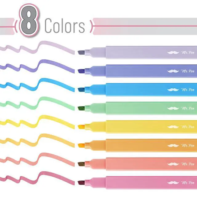 Alt view image 2 of 7 - Mr. Pen- Aesthetic Highlighters No Bleed, 8 Pack, Assorted Colors | Chisel Tip, Cute Highlighters Assorted Colors for Journaling, Highlighting, Underlining, Fast Dry, Back to School Supplies