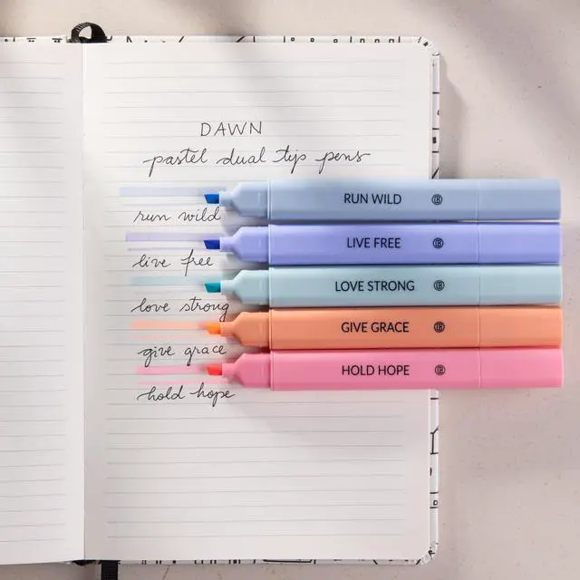 Alt view image 6 of 7 - DIVERSEBEE Bible Highlighters Assorted Colors, 5 Pack No Bleed Dual Tip Aesthetic Pastel Highlighter Pens for Journaling, Note Taking, School, Bible Study Supplies and Accessories (Dawn)