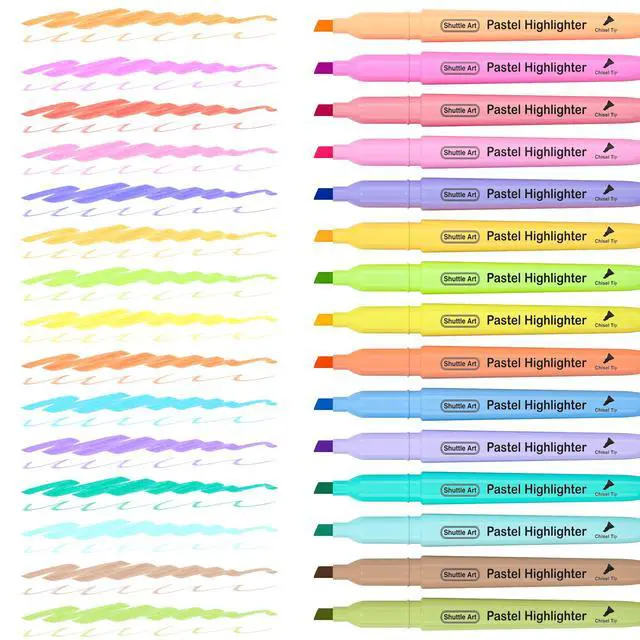 Alt view image 2 of 7 - Shuttle Art Highlighters, 15 Colors Pastel Highlighter Pens Assorted Colors, Chisel Tip Dry-Quickly Non-Toxic Highlighter Markers for Adults Students Highlighting in the Home School Office