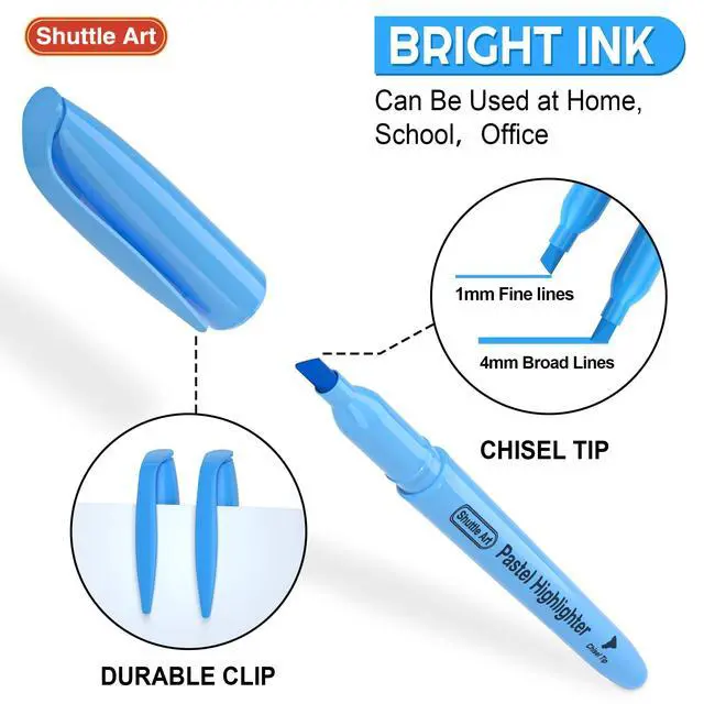 Alt view image 3 of 7 - Shuttle Art Highlighters, 15 Colors Pastel Highlighter Pens Assorted Colors, Chisel Tip Dry-Quickly Non-Toxic Highlighter Markers for Adults Students Highlighting in the Home School Office