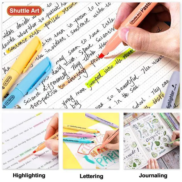 Alt view image 4 of 7 - Shuttle Art Highlighters, 15 Colors Pastel Highlighter Pens Assorted Colors, Chisel Tip Dry-Quickly Non-Toxic Highlighter Markers for Adults Students Highlighting in the Home School Office
