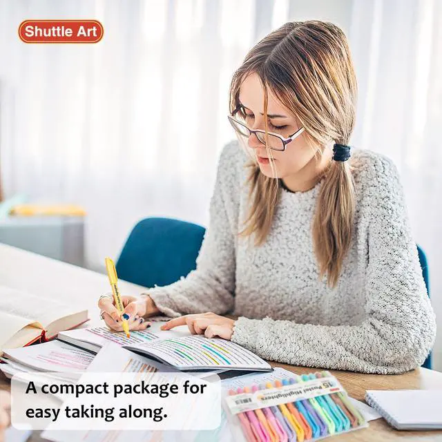 Alt view image 7 of 7 - Shuttle Art Highlighters, 15 Colors Pastel Highlighter Pens Assorted Colors, Chisel Tip Dry-Quickly Non-Toxic Highlighter Markers for Adults Students Highlighting in the Home School Office