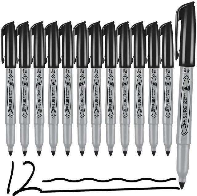 Main image of Affisure Permanent markers, 12 packs permanent markers bulk, quick drying in one second, smooth, not easy to erase, durable, can be marked on glass, tiles and cloth, office supplies,Gray shell
