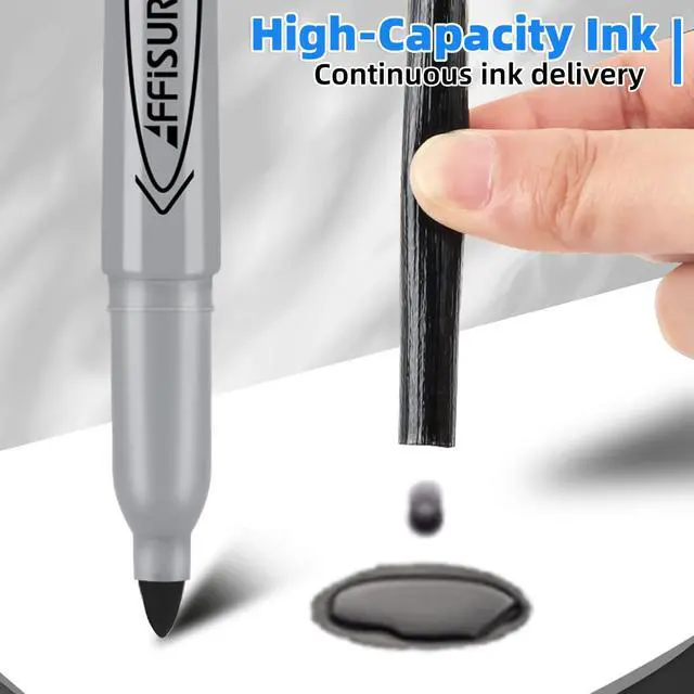 Alt view image 4 of 7 - Affisure Permanent markers, 12 packs permanent markers bulk, quick drying in one second, smooth, not easy to erase, durable, can be marked on glass, tiles and cloth, office supplies,Gray shell