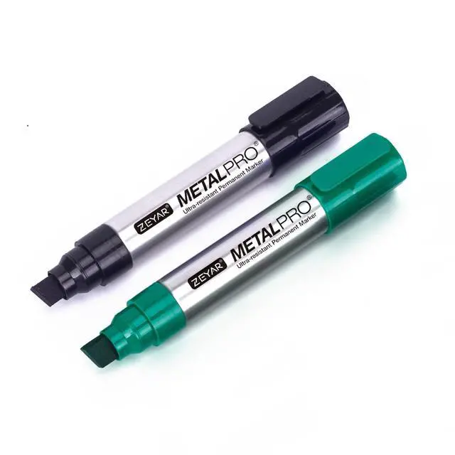 Main image of ZEYAR Permanent Markers Pen, JUMBO Size, Aluminum Barrel, Set of 2, Premium Waterproof & Smear Proof Markers, Quick Drying, Writes on most surfaces (Black & Green)