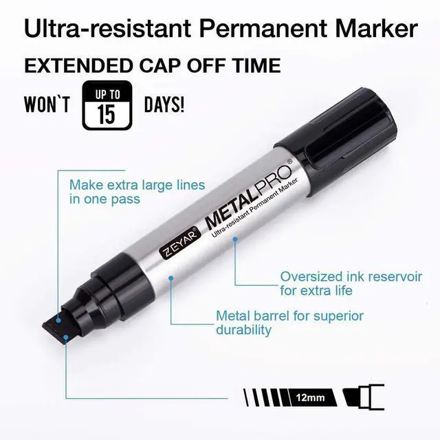 Alt view image 2 of 4 - ZEYAR Permanent Markers Pen, JUMBO Size, Aluminum Barrel, Set of 2, Premium Waterproof & Smear Proof Markers, Quick Drying, Writes on most surfaces (Black & Green)