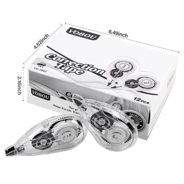 Alt view image 6 of 7 - Vobou Correction Tape Dispenser, Easy To Use Applicator for Instant Corrections, For school, Office (White, 12pack, 6M/256, Tape Width 0.2in)