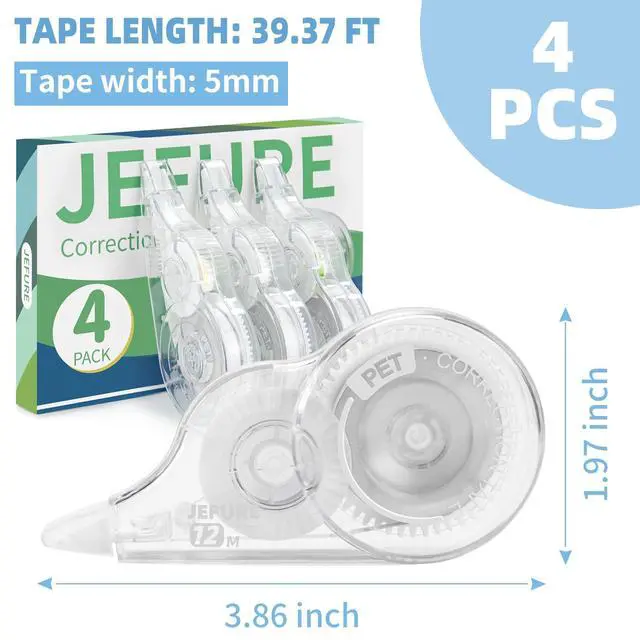 Alt view image 2 of 7 - JEFURE 4 Pcs Correction Tape, 39.4 Ft White Wrong Out Tear-Resistant Bulk, Instant Corrections Easy To Use Applicator for School, Office, Note Taking, Journal (Tape Width 0.2 in, Clear)