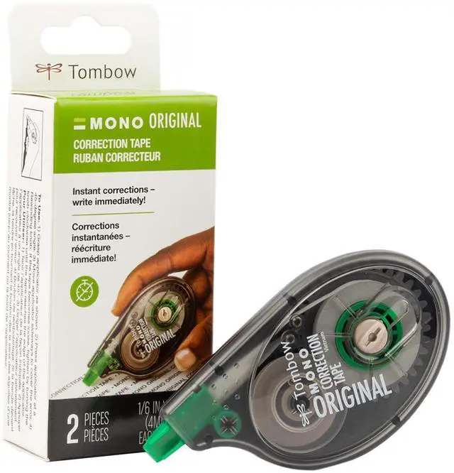 Main image of Tombow 68627 MONO Correction Tape, Non-refillable, White, 1/6" x 394", 2 Count (Pack of 1)