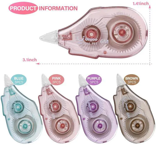 Alt view image 2 of 7 - Unjoo White Correction Tape (12pack, 6M/256, Tape Width 0.2in, 4 colors)