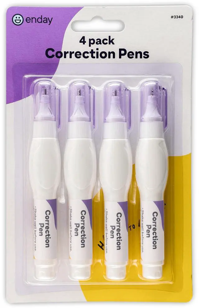 Main image of Emraw Enday Correction Pen (4 Pack) - Correction Liquid 0.2 Fl Oz (7 Ml) Metal Tip White Correction Fluid.