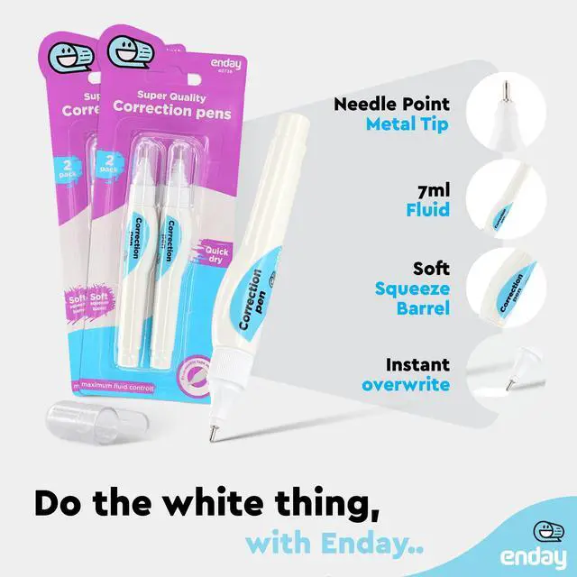 Alt view image 3 of 7 - Emraw Enday Correction Pen (4 Pack) - Correction Liquid 0.2 Fl Oz (7 Ml) Metal Tip White Correction Fluid.