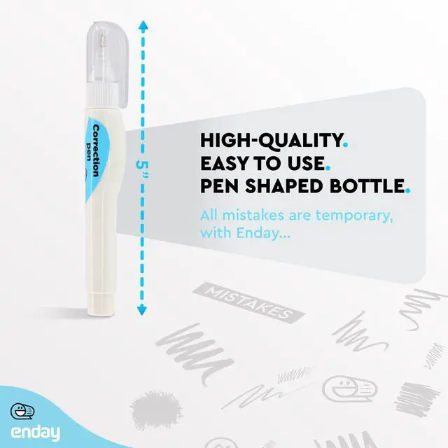 Alt view image 5 of 7 - Emraw Enday Correction Pen (4 Pack) - Correction Liquid 0.2 Fl Oz (7 Ml) Metal Tip White Correction Fluid.