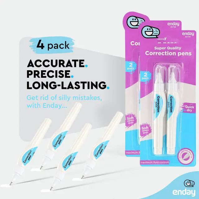 Alt view image 4 of 7 - Emraw Enday Correction Pen (4 Pack) - Correction Liquid 0.2 Fl Oz (7 Ml) Metal Tip White Correction Fluid.