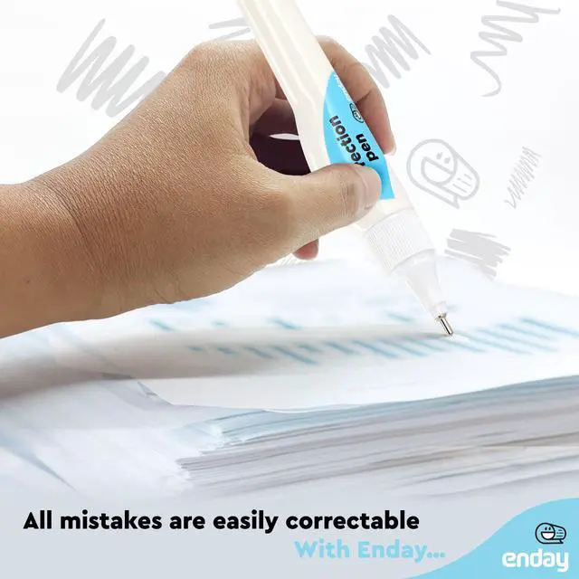 Alt view image 6 of 7 - Emraw Enday Correction Pen (4 Pack) - Correction Liquid 0.2 Fl Oz (7 Ml) Metal Tip White Correction Fluid.