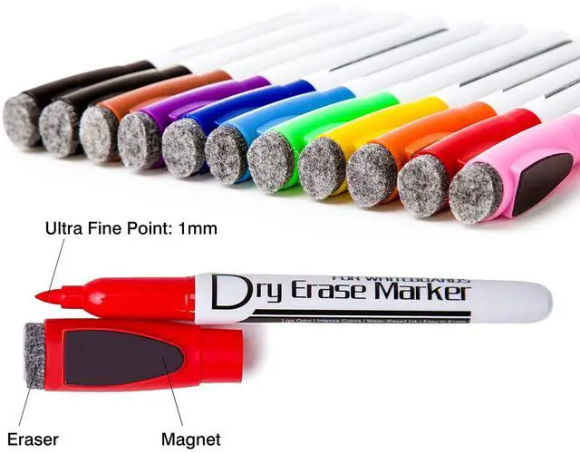 Alt view image 2 of 4 - Magnetic Dry Erase Markers With Eraser Cap Whiteboard Markers Low Odor Fine Tip Whiteboard Pens,Thin Box of 12, Green