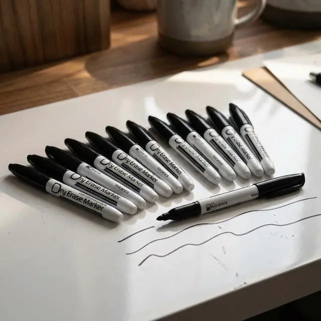 Alt view image 3 of 6 - Volcanics Black Dry Erase Markers Low Odor Fine Whiteboard Markers Thin Box of 12