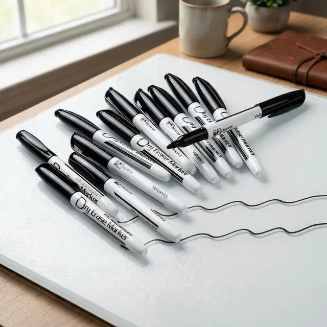 Alt view image 5 of 6 - Volcanics Black Dry Erase Markers Low Odor Fine Whiteboard Markers Thin Box of 12