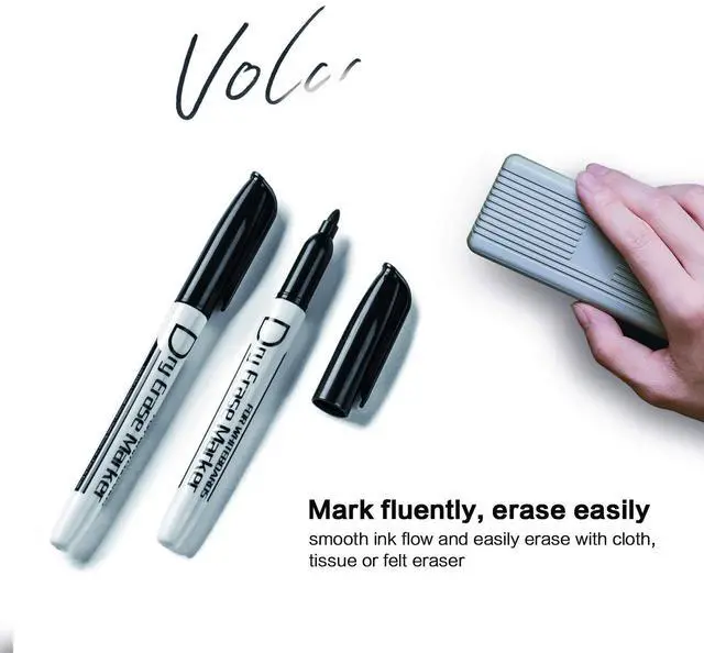 Alt view image 4 of 6 - Volcanics Black Dry Erase Markers Low Odor Fine Whiteboard Markers Thin Box of 12