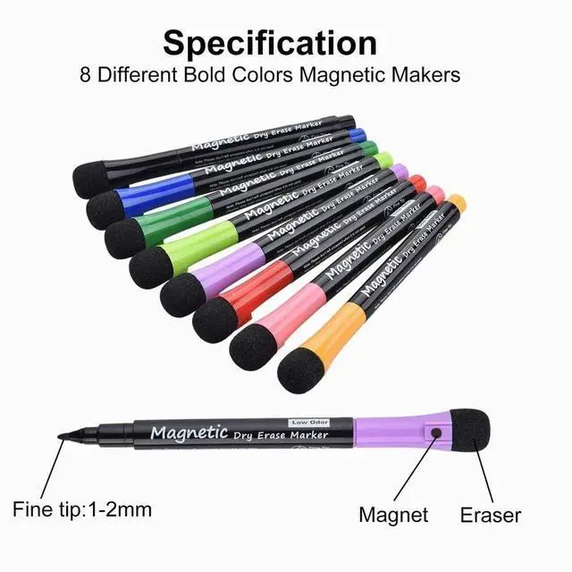 Alt view image 2 of 7 - LivDeal Magnetic Dry Erase Markers - Fine Tip, Assorted Colors, 8 Pack, Low Odor Whiteboard markers for kids, Work On White board & Calendar, Refrigerator, (OF038)