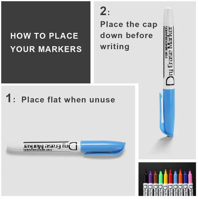 Alt view image 7 of 7 - Dry Erase Markers Low Odor Fine Whiteboard Markers Thin Box of 12, 10 Colors