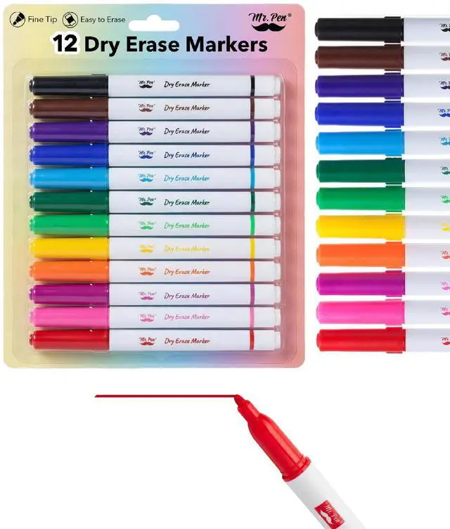 Main image of Mr. Pen- Dry Erase Markers, 12 Pack, Assorted Colors, Fine Tip