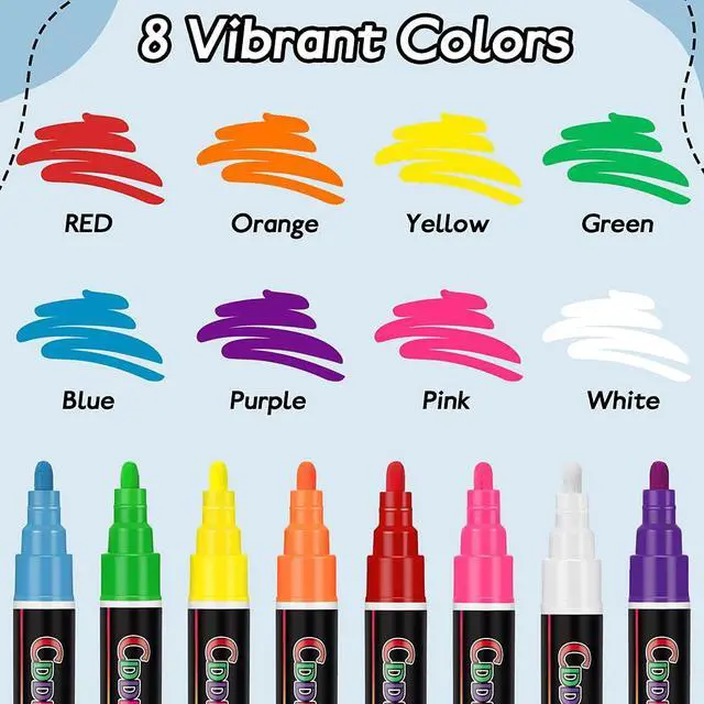 Alt view image 3 of 7 - CDDLR 8 Pack Liquid Chalk Markers,Dry Erase Markers & Window Markers for Blackboards,Chalkboard Menu Board & Glass Car Window