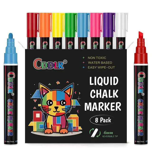 Alt view image 2 of 7 - CDDLR 8 Pack Liquid Chalk Markers,Dry Erase Markers & Window Markers for Blackboards,Chalkboard Menu Board & Glass Car Window