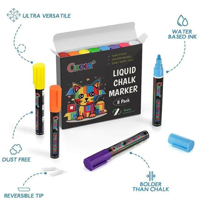 Alt view image 5 of 7 - CDDLR 8 Pack Liquid Chalk Markers,Dry Erase Markers & Window Markers for Blackboards,Chalkboard Menu Board & Glass Car Window