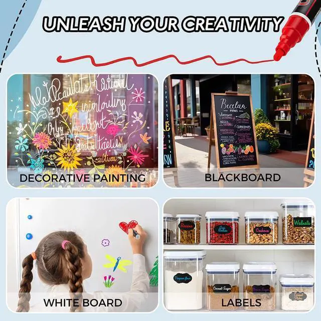 Alt view image 6 of 7 - CDDLR 8 Pack Liquid Chalk Markers,Dry Erase Markers & Window Markers for Blackboards,Chalkboard Menu Board & Glass Car Window